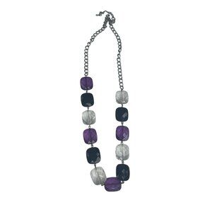 Faceted Gemstone Necklace With Adjustable Chain Purple Black
